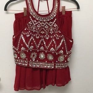 B. Darlin red halter top and skirt set